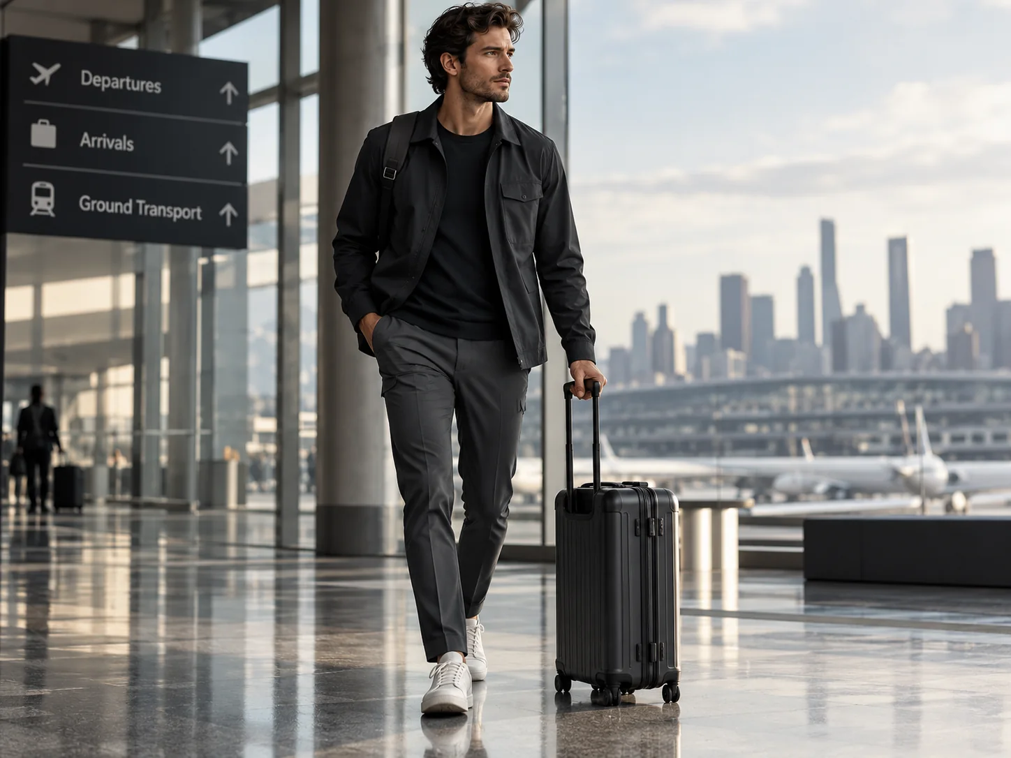 TechnoCasual editorial photography for The perfect airport outfit for men