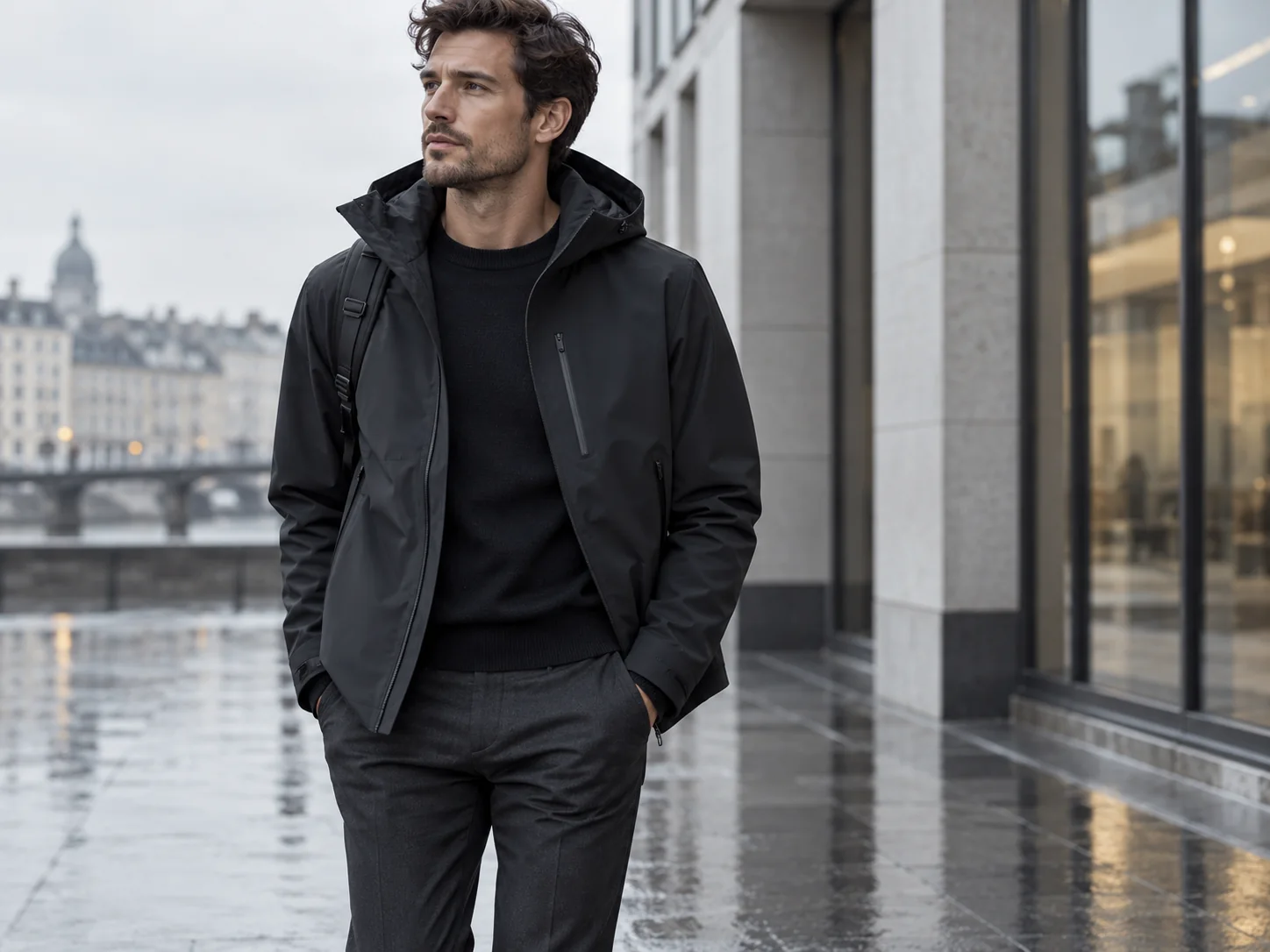 TechnoCasual editorial photography for Smart waterproof jackets: no hiking required